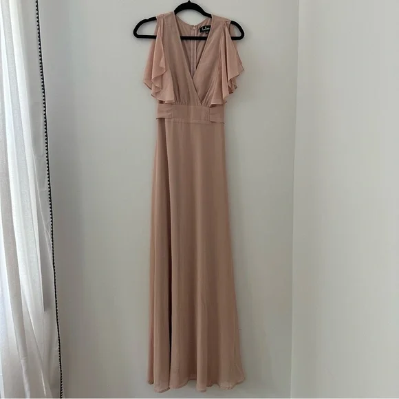 Lulu’s Dearly Loved Blush Pink Flutter Sleeve Maxi Dress Bridesmaids - Picture 5 of 11